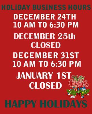 Holiday Business Hours