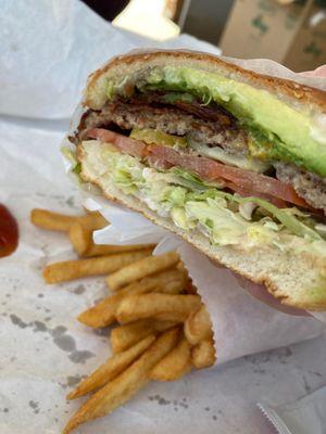 Avocado bacon cheeseburger