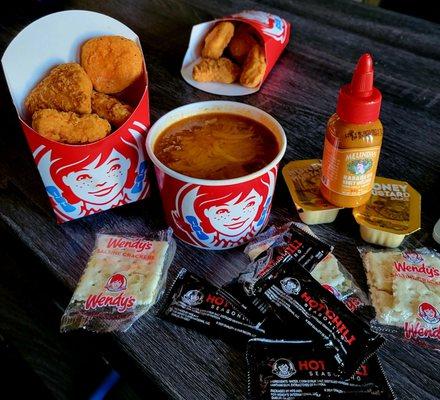 Spicy nuggets and chili on a rainy day!