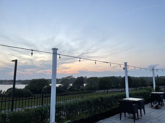 String lights above the patio- lovely after dark