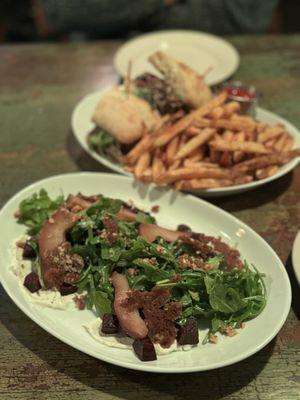 Roasted beet salad and short rib sammy