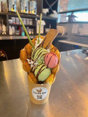 Egg Waffle Matcha Ice Cream