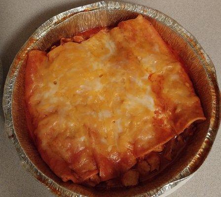 Chicken Enchiladas with red sauce.