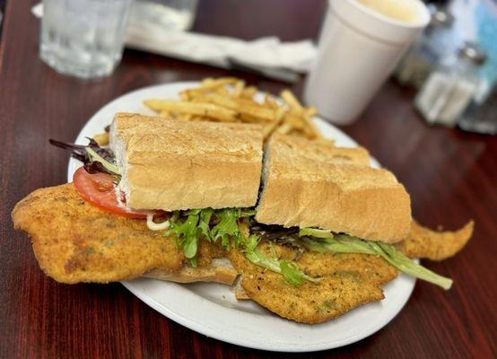 Breaded Chicken Sandwich with fries