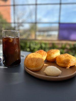 Fry bread with honey butter and chicory cold brew