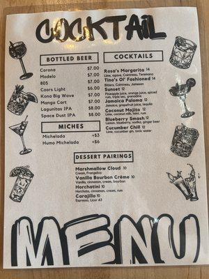 Bar menu