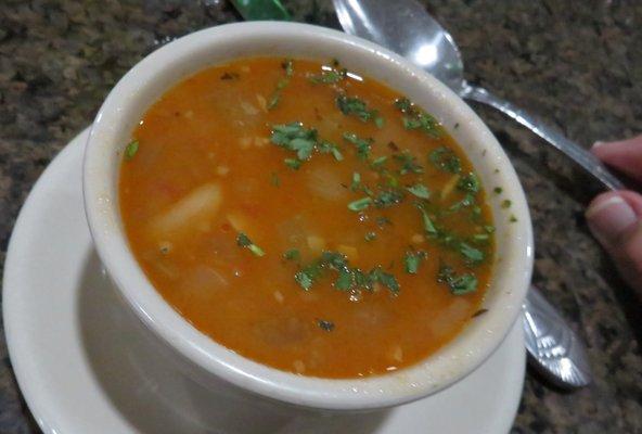 Tom loves this pasta soup.