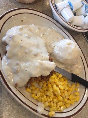 Country fried steak - a daily special. Hand breaded the meat.