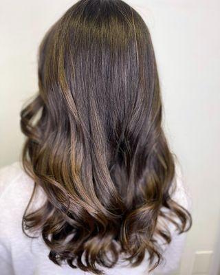 Brunette balayage with subtle toner for natural effect