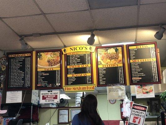 Updated menu pricing for Nico's Taco shop