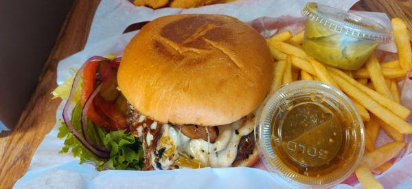 Southwest burger and fries