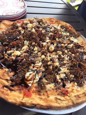 Pizza of the day with brisket and blue cheese