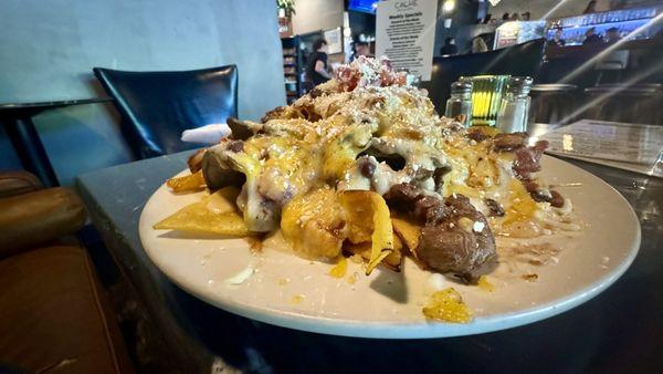 Beer Cheese Nachos with Beef