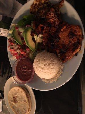 Pork al pastor with rice, beans, thick tortillas and salad...LOTS of food!