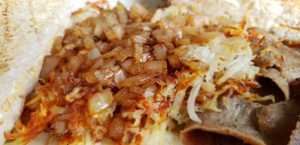 Hash browns with fried onions