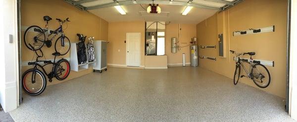 Beautiful garage floor coating and some storage and organizational solutions