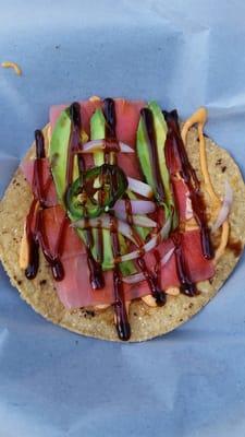 Watostadas. Amazing fusion between good quality sushi and an authentic Mexican tostada.