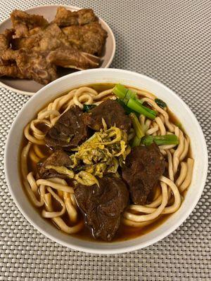 Beef noodle soup and pork chop