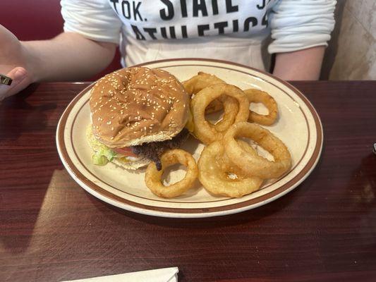 Burger and Onion Rings