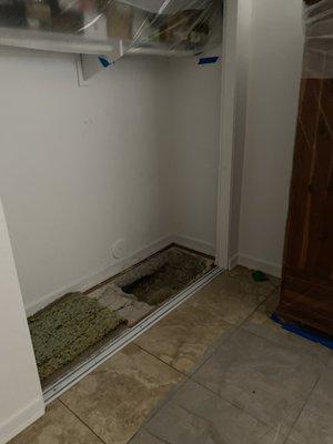 good floor, furniture & personal item  protection. Closet entry to pipe vs. breaking tile from the bathroom