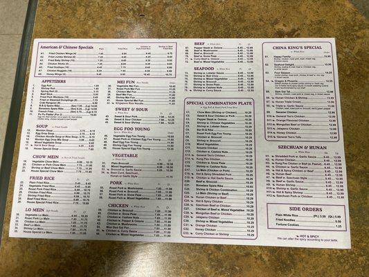 2023 updated menu