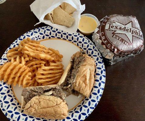 Beef Cheesesteak, fries and queso