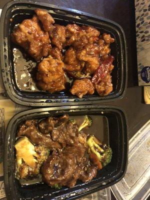 Beef and broccoli  General taos chicken