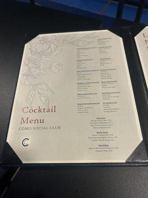 Cocktail menu