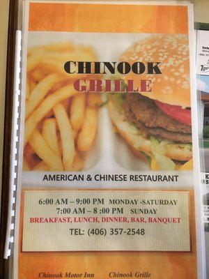 Menu: breakfast, lunch, diner, and Chinese!