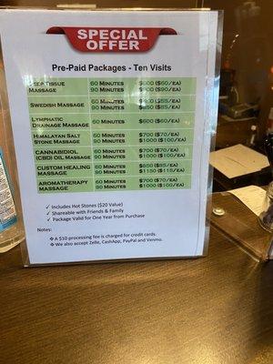 Packages menu