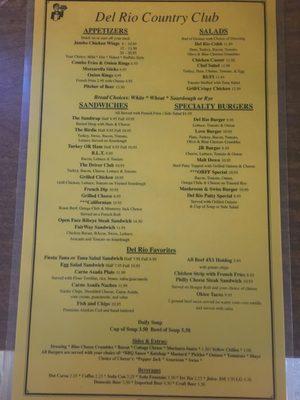 Del Rio Lunch Menu