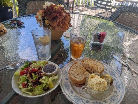 Reuben potato salad pickles and house salad