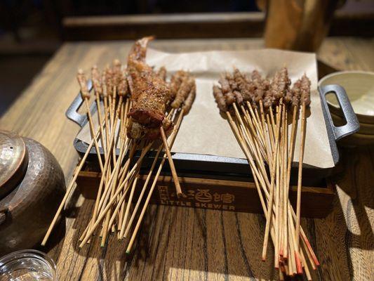 Skewers: lamb, pork belly, chicken wing