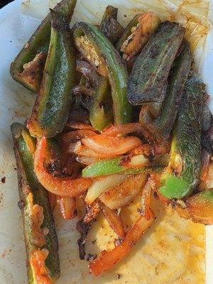 Grilled onions and jalapeños