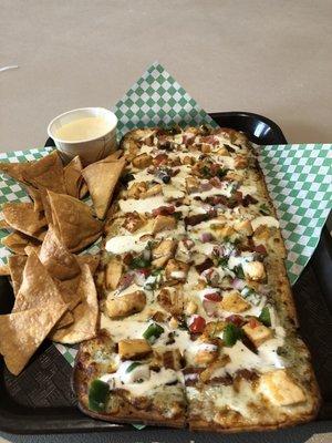 Nachos and bacon, chicken, ranch flatbread is one of the best around