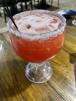 Strawberry Margarita-- hit or miss. Can be good or can be a glass full of thick sugary mixer with little alcohol to cut through the mix.