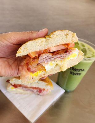 Breakfast Bagel & Iced Matcha Latte