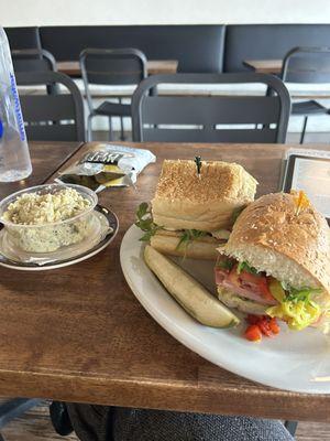 Cold cuts sandwich (the goodfella?) and potato salad