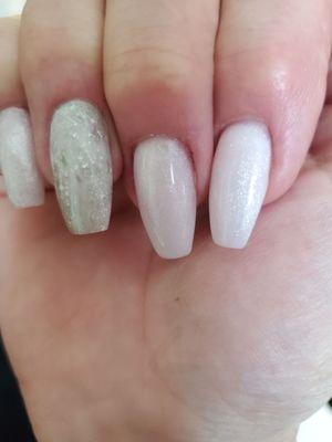 Poly Gel overlay with custom bonus finger. Nails by Stacey