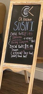 Sushi menu