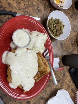 Chicken fried steak and mashed potatoes. The green beans were amazing!