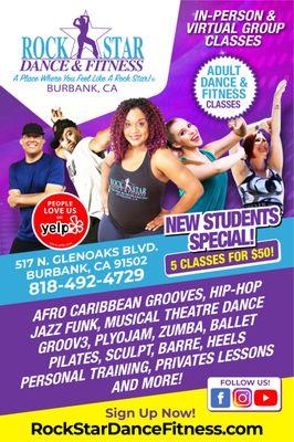 Variety of  Adult Dance & Fitness Classes Cultural Diversity and Inclusion All Levels Welcomed