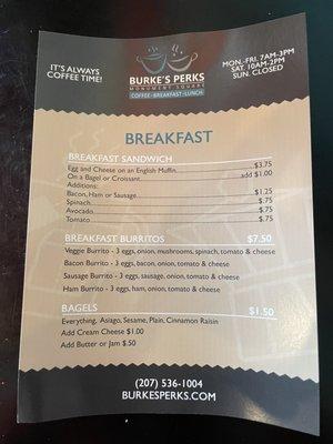 Breakfast Menu