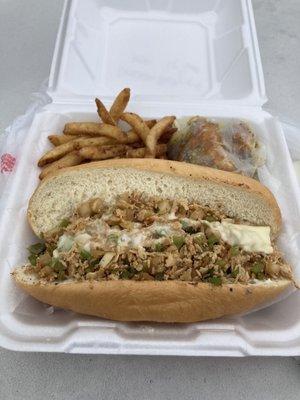 Chicken Philly and Wet Lemon Pepper wings w/fries.