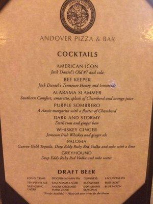 Beer and cocktail list