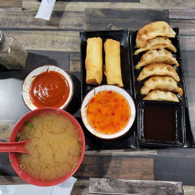 Miso Broth Soup 2 Piece Vegetable Spring Rolls Dumplings