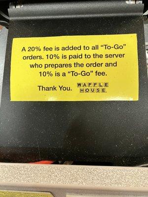 A fee to not eat there?