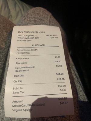 Our receipt for awful food