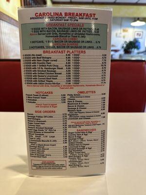 Updated breakfast menu