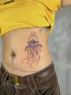 Custom Alien Flower Stomach Tattoo